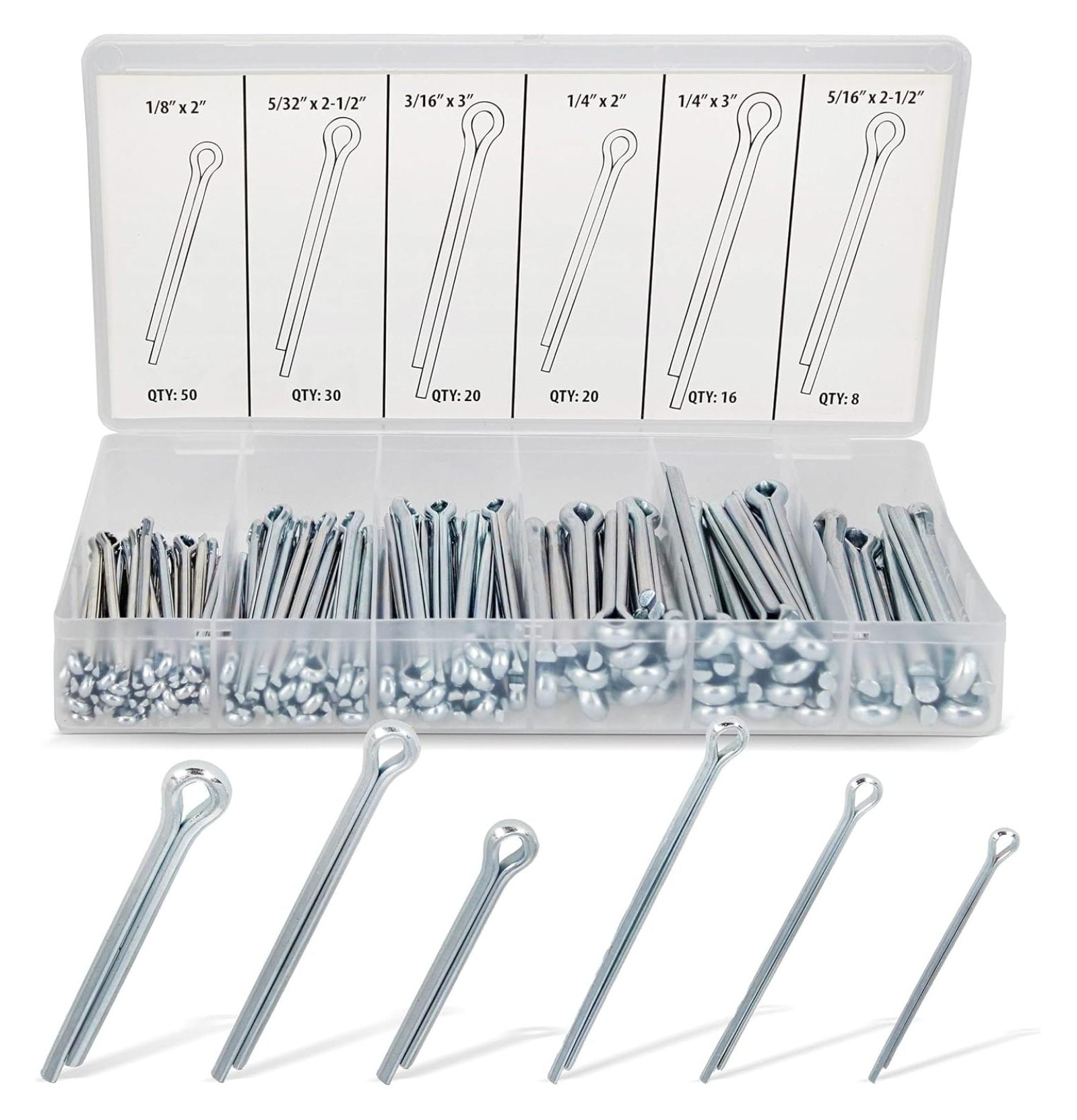 Large Cotter Pin Key 144 pc Assortment Set 1/8 x 2 to 1/4 x 3 Inch ...