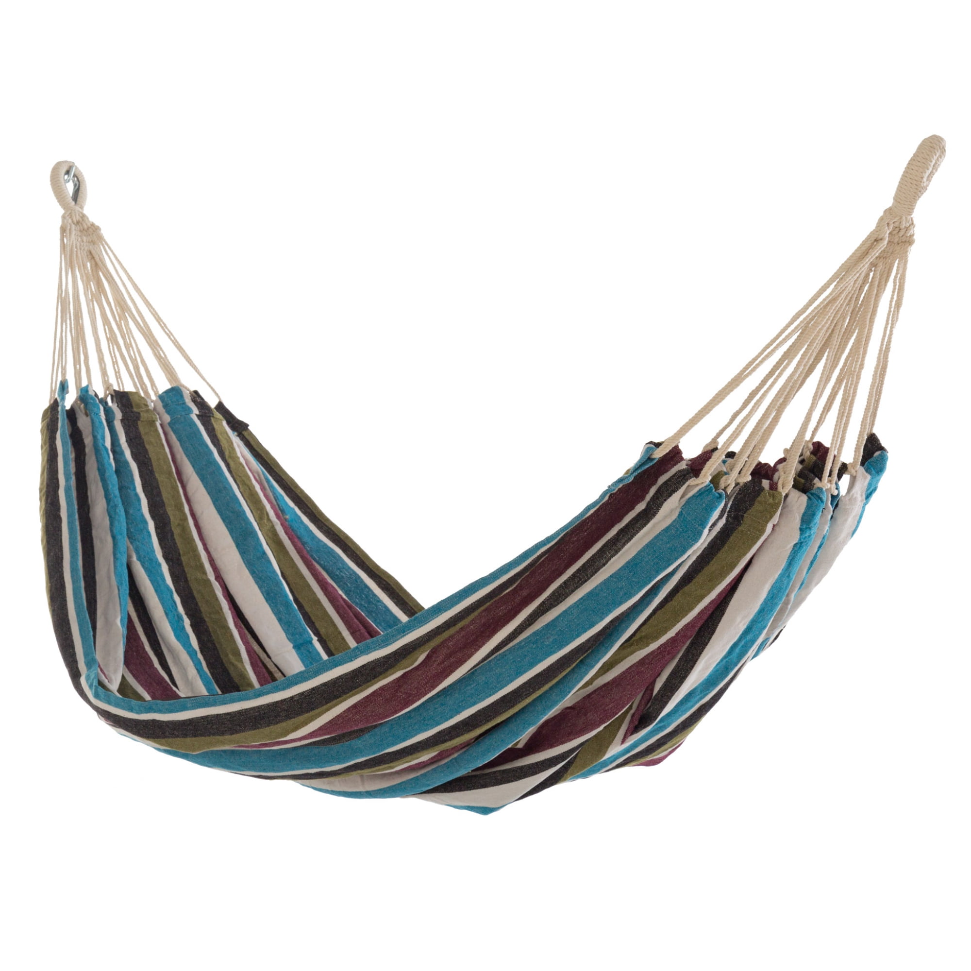 Large Cotton Brazilian Multicolor Stripe Hammock with Matching Storage Bag Included- Grey Stripe