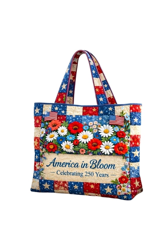 Large Cotton Canvas Tote Bag Us 250Th Anniversary Flag Reusable Grocery Shopping Bag Patriotic Floral Anniversary Gift Bag with Handles