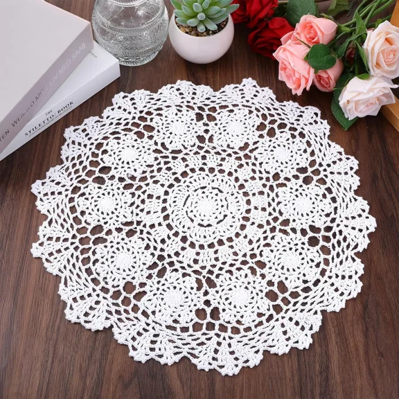 Large Cotton Crochet Doilies 15.7 Inch Vintage Round Lace Placemats White