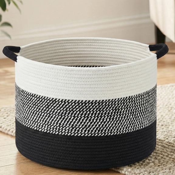 Large Cotton Rope Basket, Decorative Woven Blanket Storage for Living Room, Boho Toy Storage & Toy Box for Kids, Versatile Laundry Basket & Nursery Hamper for Blankets