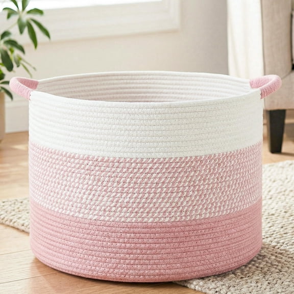 Large Cotton Rope Basket, Decorative Woven Blanket Storage for Living Room, Boho Toy Storage & Toy Box for Kids, Versatile Laundry Basket & Nursery Hamper for Blankets