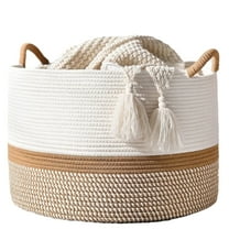 Cotton Woven Basket with Handles, 15.7" x 13" Large Cotton Rope Woven Storage Basket for Organizing, Laundry Hamper, Round Toy Organizer Bin for Nursery, Living Room, Bedroom