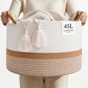 Domaci Large Blanket Basket, Woven Cotton Rope Laundry Hamper with Handle for Living Room, Laundry, Nursery and Toys, 16" x 14"