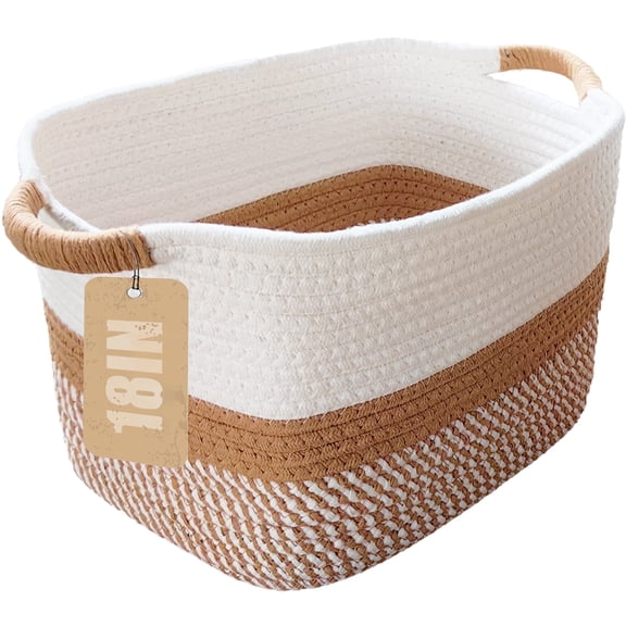 Large Cotton Rope Basket, 18"x14"x12" (48L) Rectangle Woven Baskets for Storage, Storage Basket for toys, Towel Baskets for Bathroom, Closet Organizer Bins Shelves Organizer, Decorative Basket
