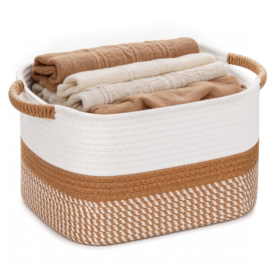 Large Cotton Rope Basket, 18"x14"x12" (48L) Rectangle Woven Baskets for Storage, Storage Basket for toys, Towel Baskets for Bathroom, Closet Organizer Bins Shelves Organizer, Decorative Basket
