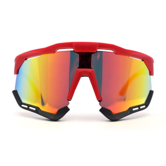 Large Coverage Mirror Lens Shield Curved Wrap Sport Sunglasses Black Red - Orange Mirror
