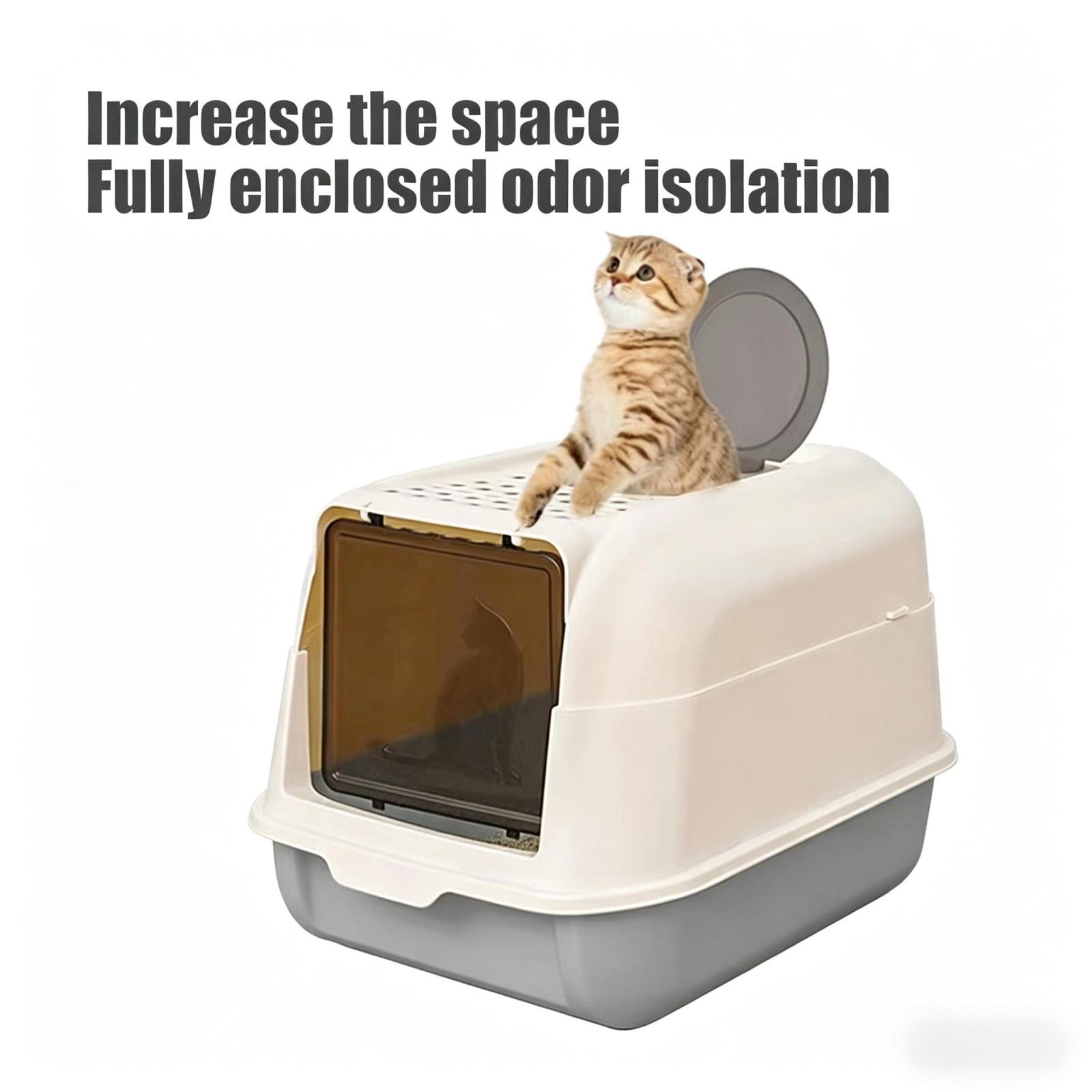 Large Covered Cat Litter Box – Fully Enclosed Litter Pan with Dual-Action Odor Control & Leak-Proof Design, Reduces Litter Tracking & Splash, Easy to Clean, Includes Litter Scoop,Gray