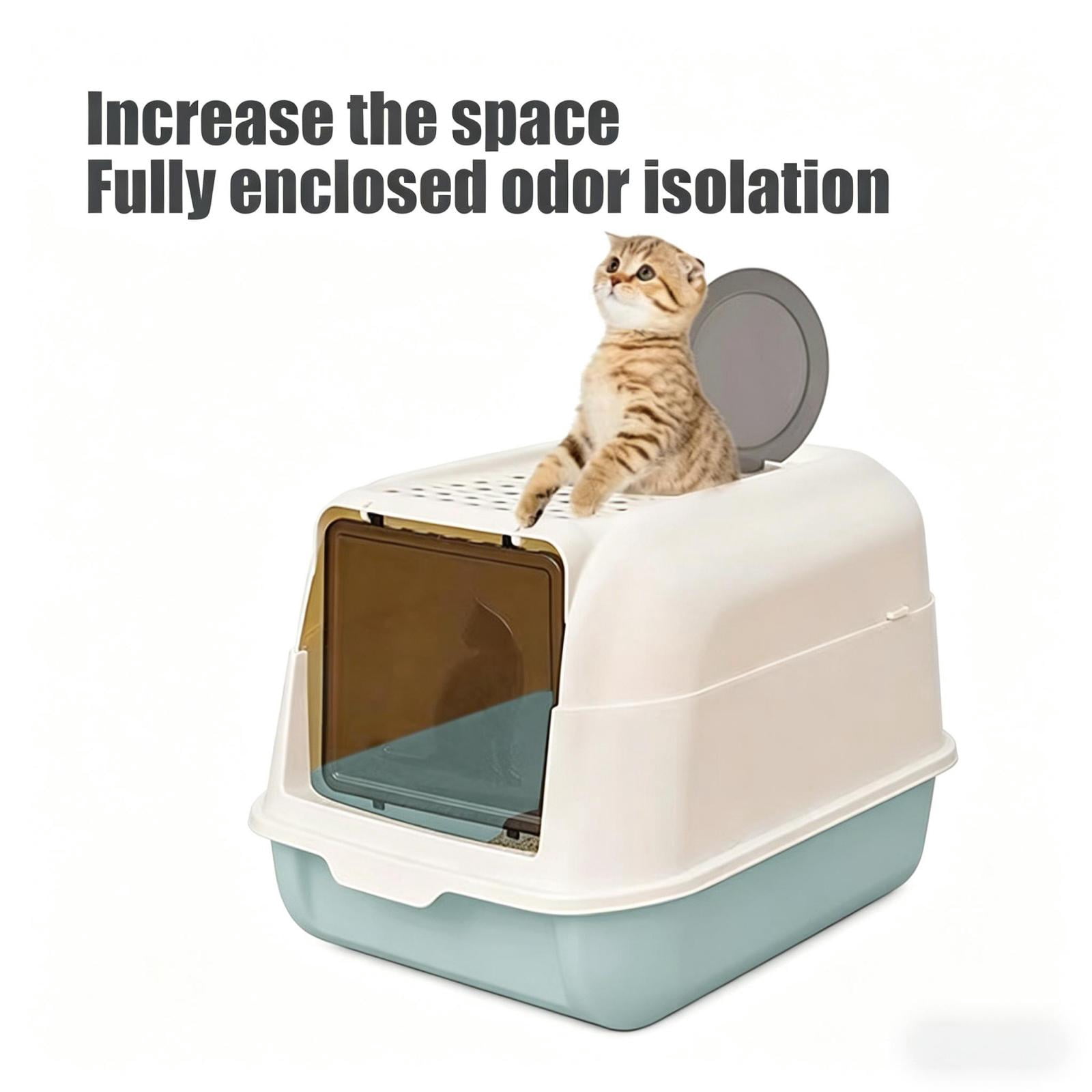 Large Covered Cat Litter Box – Fully Enclosed Litter Pan with Dual-Action Odor Control & Leak-Proof Design, Reduces Litter Tracking & Splash, Easy to Clean, Includes Litter Scoop,Blue