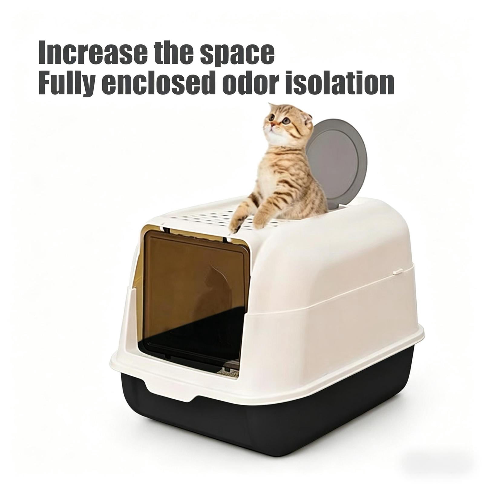 Large Covered Cat Litter Box – Fully Enclosed Litter Pan with Dual-Action Odor Control & Leak-Proof Design, Reduces Litter Tracking & Splash, Easy to Clean, Includes Litter Scoop,Black