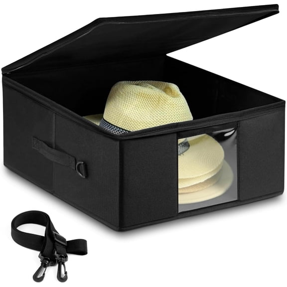 Large Cowboy Hat Storage Box, All Around Hardboard Support, Crush-Proof, Dust-Proof, Wide Brims Hat Travel Case with Shoulder Strap Carrying Handle and Trolley Sleeve, Black