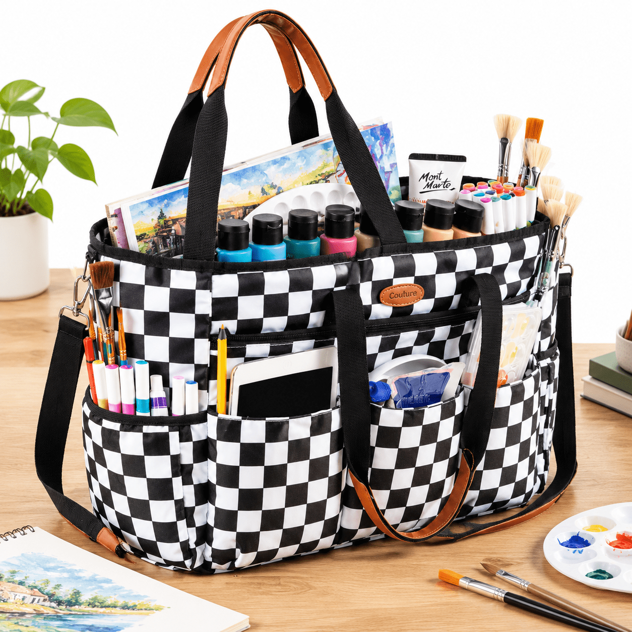 Large Craft Organizer Tote Bag, Black, For Art, Sewing, Scrapbooking ...