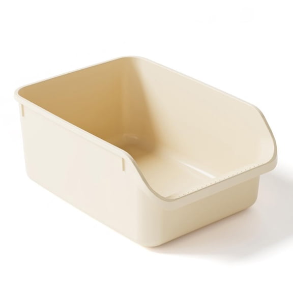 Large Cream White Cat Litter Box with High Sides for Indoor Cats