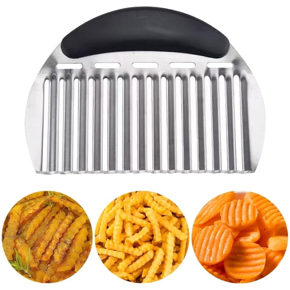 Large Crinkle Cutter 1 Pcs French Fry Cutter Stainless Steel Crinkle Potato Cutter Wavy Chopper Wavy Slicer Crinkle Cutting Chopping Tools with Handle for Kitchen Waffle Carrot Fruit,Black