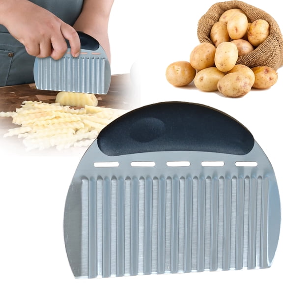 Large Crinkle Cutter French Fry Cutter, Large Crinkle Potato Slicer Wavy Chopper, Stainless Wavy Slicer for Carrot Vegetable Kitchen Tool, Black