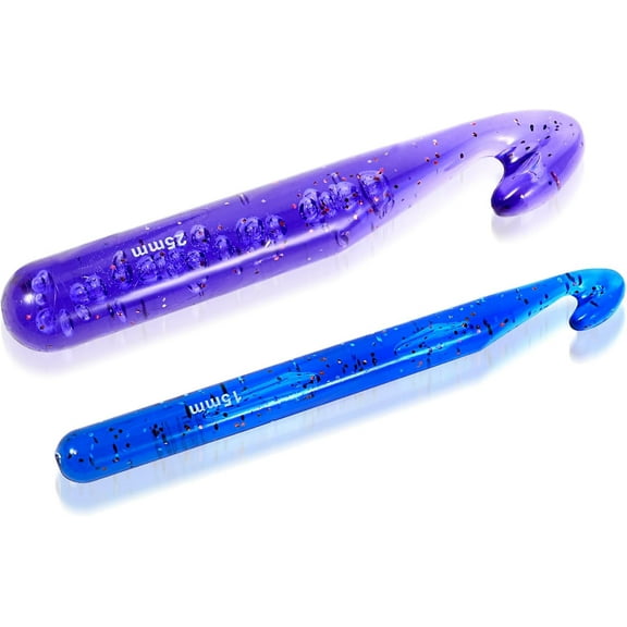 Large Crochet Hooks 25mm and 15mm, Ergonomic Handle Huge Crochet Hooks for Chunky Yarn Professional Huge Crochet Needles Crochet Hook for Beginners and Crocheting Yarn (Purple Blue)