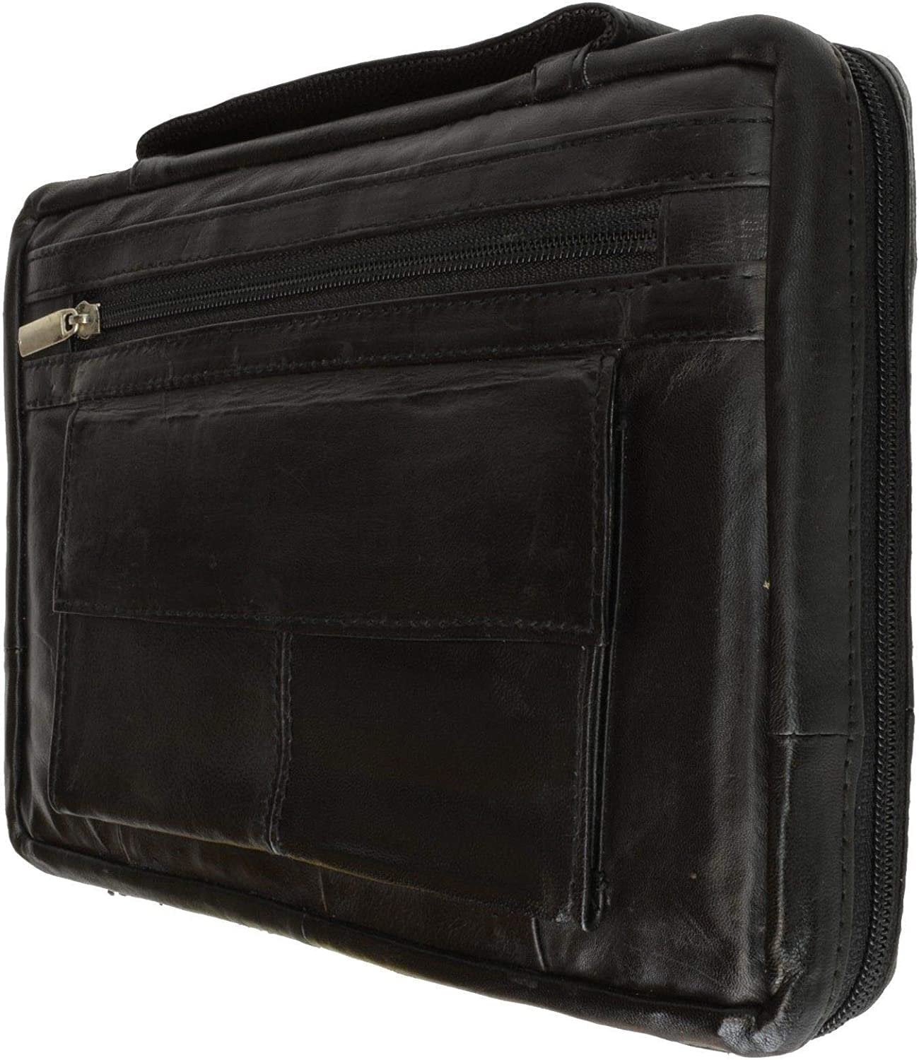 Large Cross Bible Book Cover Genuine Leather with Handle Black