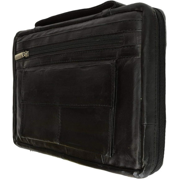 Large Cross Bible Book Cover Genuine Leather with Handle Black