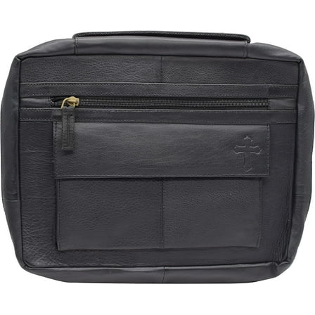 Large Cross Bible Book Cover Genuine Leather with Handle Cross Black
