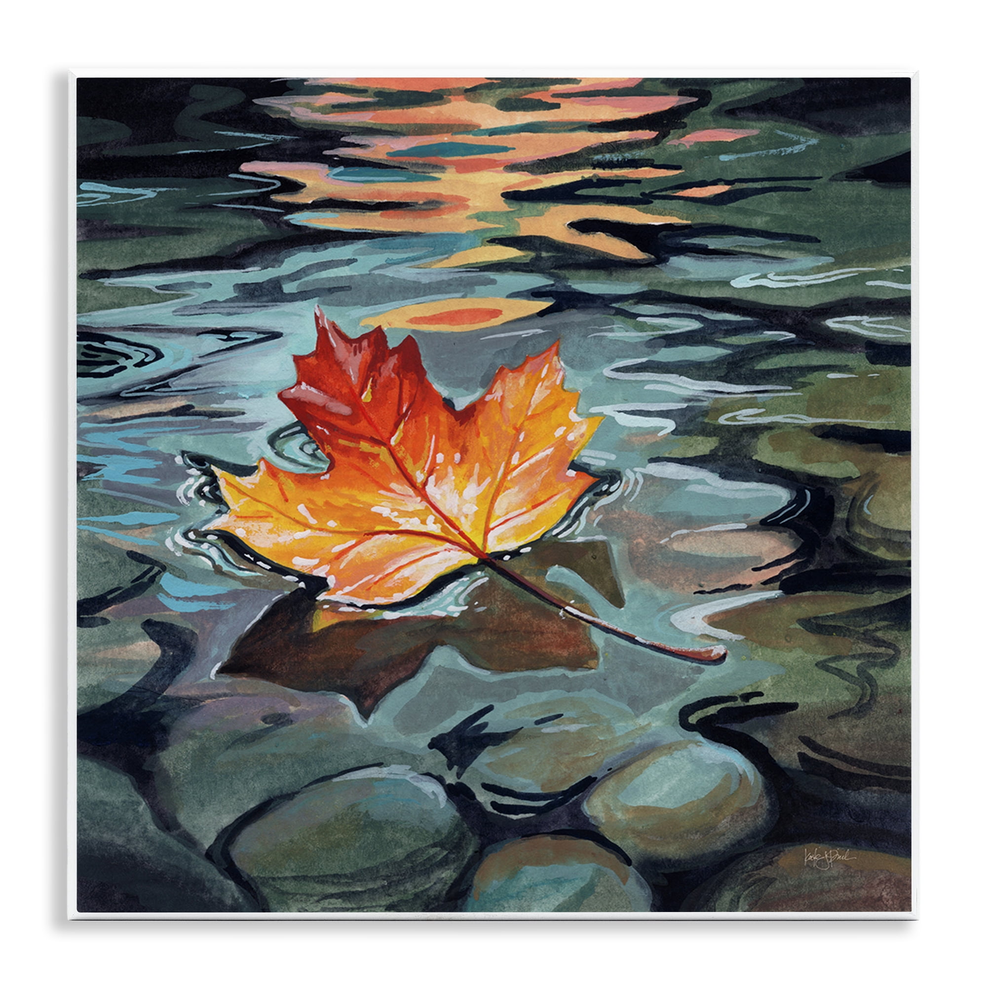 Stupell Industries Maple Leaf Floating in Stream Wall Plaque Art, design by Kate Jarvik Birch