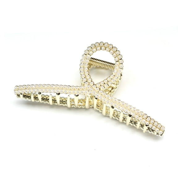 QinGoo Large Cross Hair Claw Clip for Women Non-Slip Strong Hold Thick Long Hair Accessory 1 Count, 4.5 Inch, Pearl