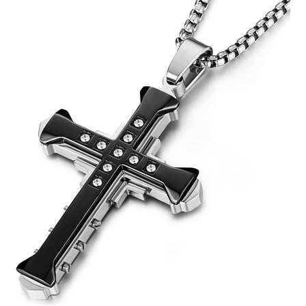 Large Cross Necklace For Men Stainless Steel Retro Cubic Zirconia Byzantium Cross Necklace Pendant Jewelry Gift