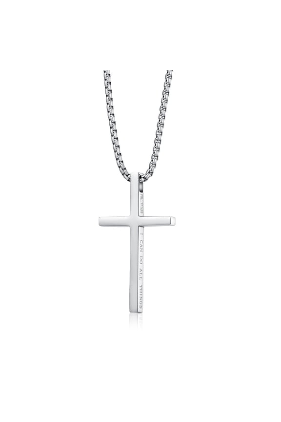 Large Cross Necklace for Men Sterling Silver Cross Pendant with Stainless Steel Box Chain 24 Inch for Fathers Son