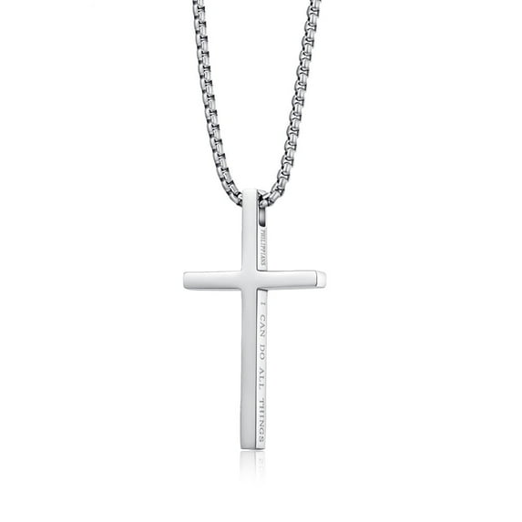 Large Cross Necklace for Men Sterling Silver Cross Pendant with Stainless Steel Box Chain 24 Inch for Fathers Son
