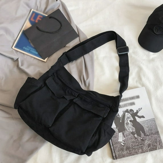 Large Crossbody Bags for Women, Black Men Sling Bag Messenger Bag, Medium Work Shoulder Purse Phone Pouch Bag Side Crossover Handbag with Adjustable Strap for Workout Running Traveling Hiking