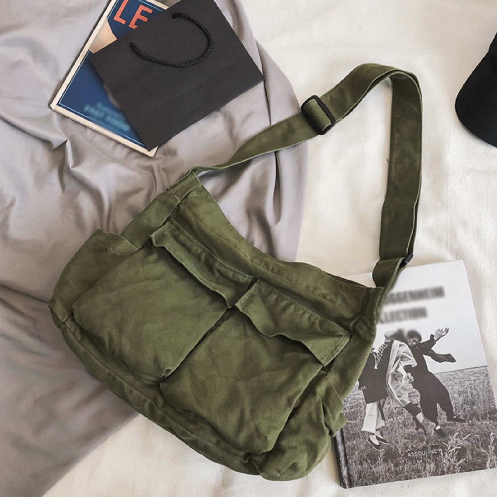 Large Crossbody Bags for Women Black Men Sling Bag Messenger Bag Medium Work Shoulder Purse Phone Pouch Bag Side Crossover Handbag with Adjustable