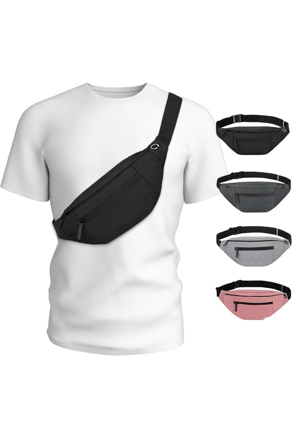 Large Crossbody Fanny Pack with 4-Zipper Pockets, Hands-Free Waist Pack Phone Bag Wallet, Carrying All Phones, Suitable for Sports Festival, Workout, Traveling, Running, Casual Use