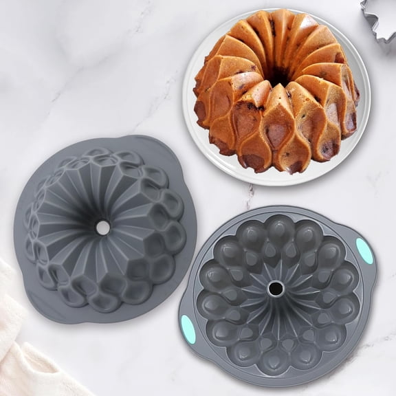 Large Bundt Cake Mold, Hollow Tube Silicone Baking Pan with Groove, Non-Stick Cake Pan for Pound Cake, Coffee Cake, Desserts, 12.13in, Black