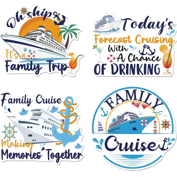 Large Cruise Door Decorations Magnetic - 4 PCS Family Themed Cruise Ship Door Decorations Magnets Funny Sea Navigation Ship Anchor Magnet Decor for Carnival Cabin Refrigerator Decorative