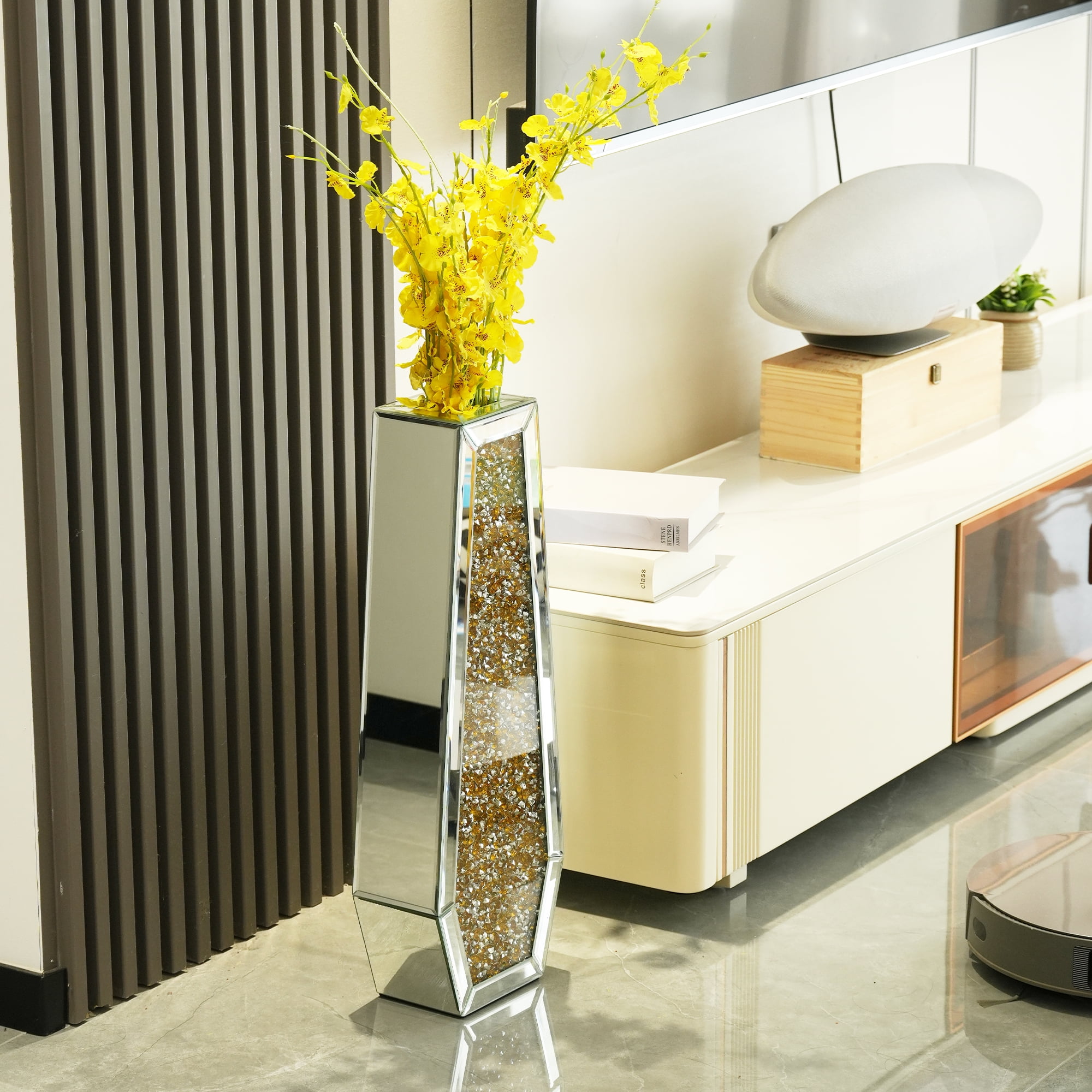 Large Crushed Diamond Floor Vase 30 inches,Crystal Gold Glass ...