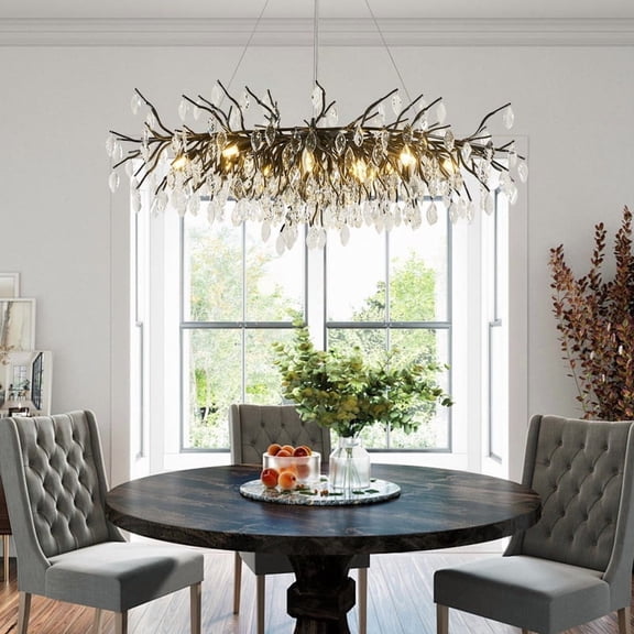 Large Crystal Chandeliers for Dining Room, L47.2" Black Tree Branch Rectangular Chandelier, Dining Room Light Fixture 13-Light High Ceiling Pendant Lights, Linear Chandeliers for Foyer, Living Room