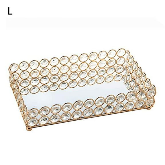 Large Crystal Cosmetic Vanity Tray Mirrored Makeup Jewelry Trinket Tray Organizer Glam Decorative Perfume Bottle Trays