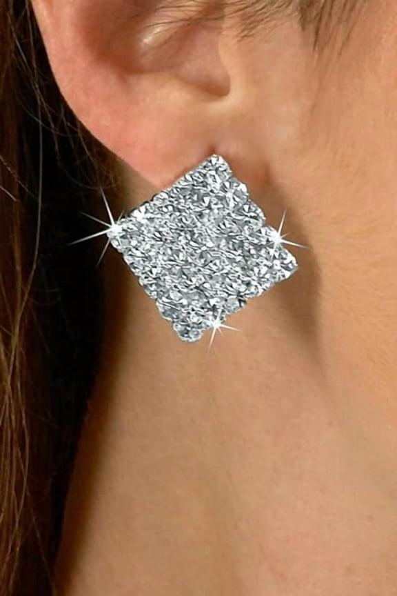 Large Crystal High Faceted Stones Stud Earrings for Women in Square Shape