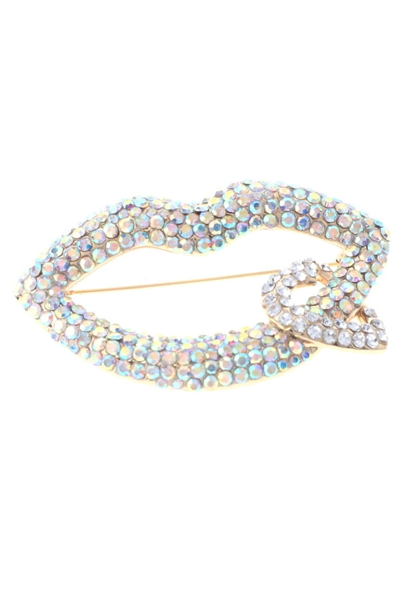 Large Crystal Lip & Heart Brooch