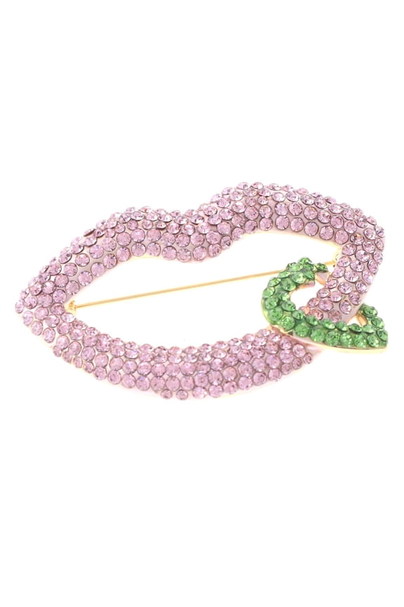 Large Crystal Lip & Heart Brooch