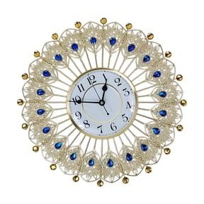 Large Crystal Peacocks Wall Clock Silents None Ticking Battery Operated Modern Decorative for Living Room