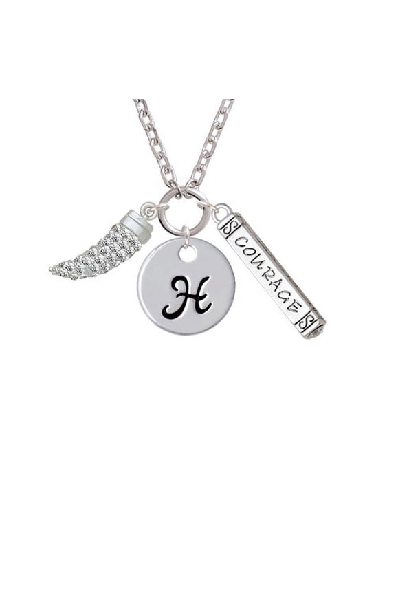 Large Crystal Sabre Tooth - H - Script Initial Disc Courage Strength Wisdom Zoe Necklace