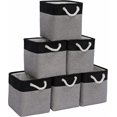 thumbnail image 1 of Large Cube Storage Baskets (10.5 × 10.5 × 11 inches), Canvas Fabric Collapsible Storage Boxes with Cotton Handles for Closet, Shelves, Clothes, Toys, Towel (Black&Grey-6Pack), 1 of 16
