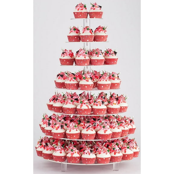 Large Cupcake Stand, 7 Tier Cupcake Tower Tree, Round Cupcake Display Stand, Tiered Cupcake Holder for Party,Clear Dessert Stand for Wedding