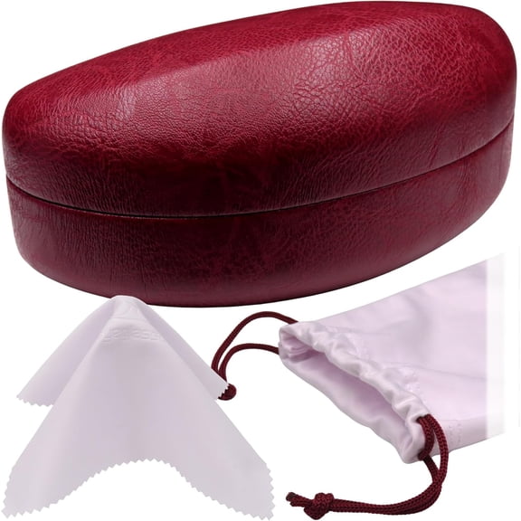 Large Curved Sunglasses Case - Women Hard Shell Glasses Holder - XL Large Eyeglass Case with Pouch &Cloth