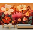 thumbnail image 1 of Large Custom Boho Floral Mural - Mushrooms Flower Wall Paintings, Cartoon Kids 3D Wall Mural For Living Room Bedroom, Floral Botanical Murals 79"W x 55"H (Not Peel and Stick), 1 of 6