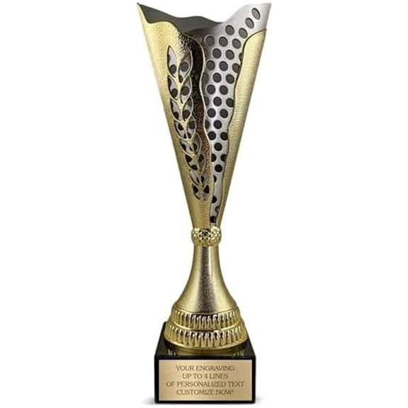 Large Custom Trophy Cup 14 Tall - Customized Engraved Gold & Silver Award for Soccer, Golf, Basketball, Baseball, Pickleball, Cornhole, MVP or First Place - Football Trophy with Personalized Plate