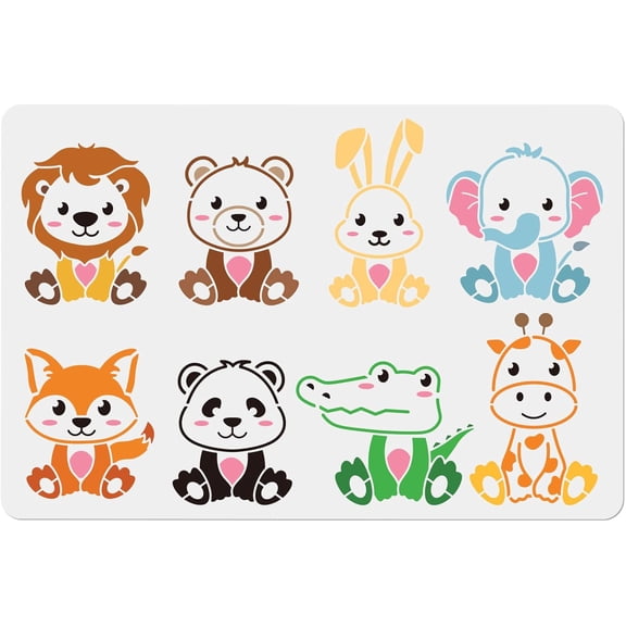 Large Cute Animal Stencils for DIY Painting 23.615.7inch Small Lion Rabbit Elephant Stencil Fox Crocodile Giraffe Template Washable DIY Forest Animal Craft Template for DIY Wood Wall Home Decor