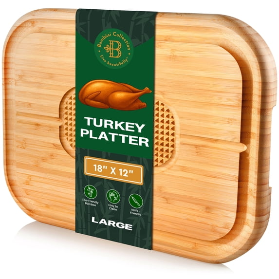 Bamboo Meat Cutting Board - 18 x 12 Reversible Carving Board with Juice Groove, Heavy Duty Butcher Board for Brisket, Roast, BBQ & Meal Prep
