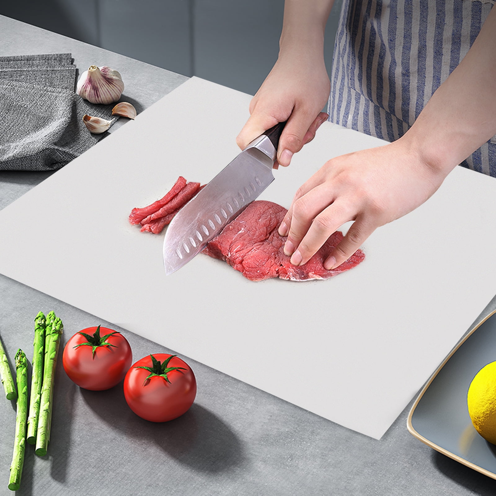 Large Cutting Boards Stainless Steel Cutting Board Kitchen Non-Slip “L” Shape Pastry Board Cutting Mats Stainless Steel Chopping Board Metal Cutting Board (Size: 23.6”*15.7”)
