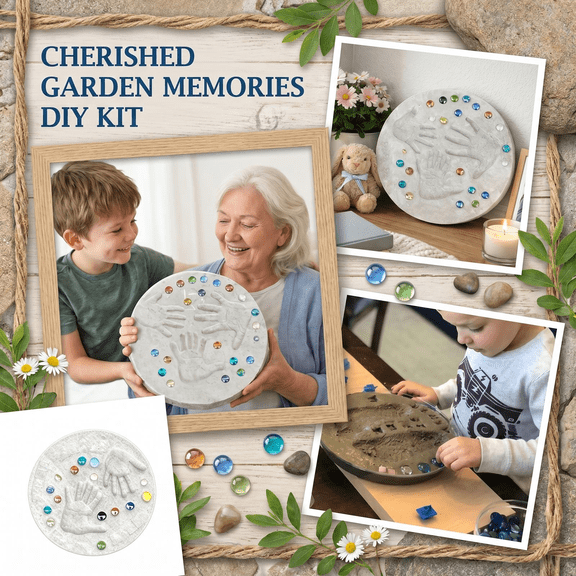Large DIY Stepping Stone Kit, Handprint Stepping Stone, Mother's Day Gift, Footprint Stepping Stone 9.8 Inch